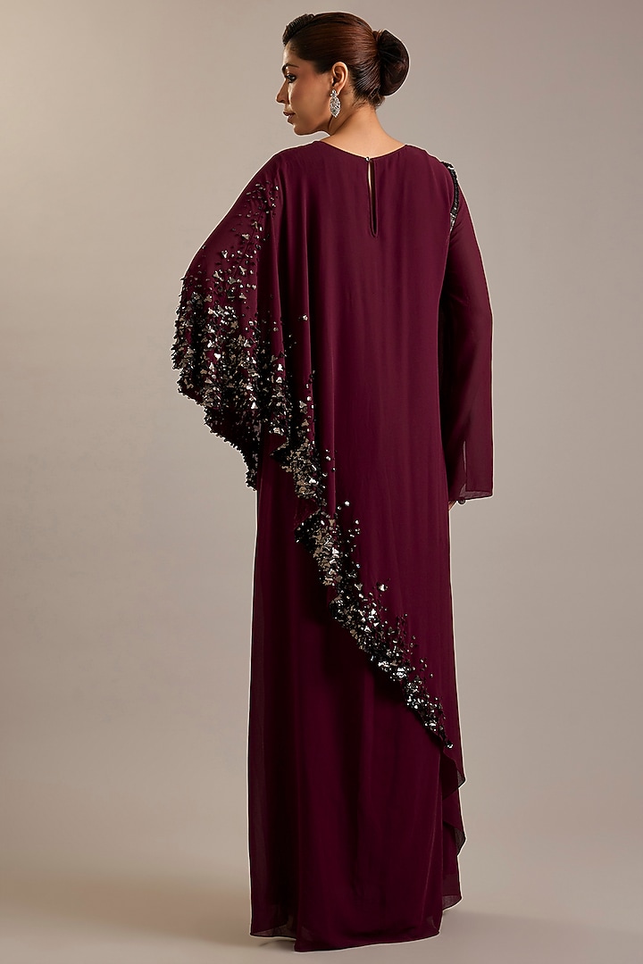 Maroon Crepe Embellished Kaftan by Rohit Gandhi & Rahul Khanna at Pernia's Pop Up Shop