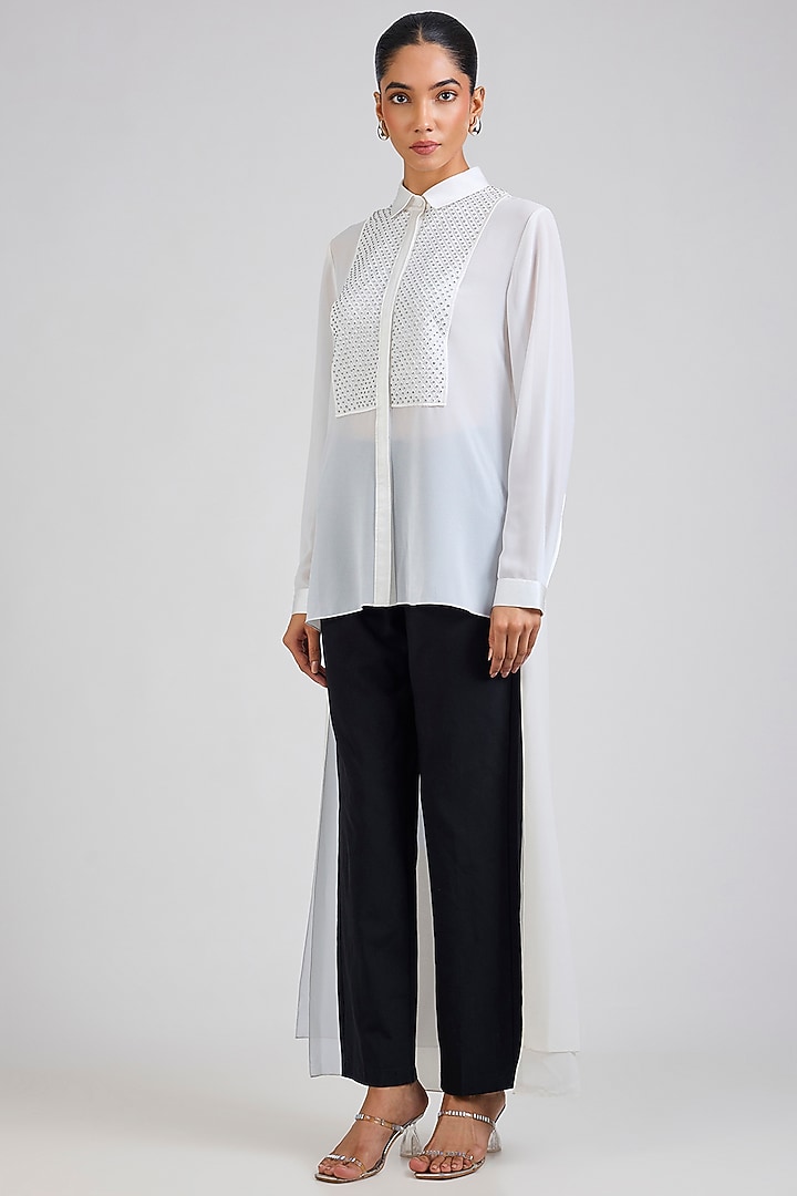 Ivory Georgette Embellished Shirt by Rohit Gandhi & Rahul Khanna at Pernia's Pop Up Shop