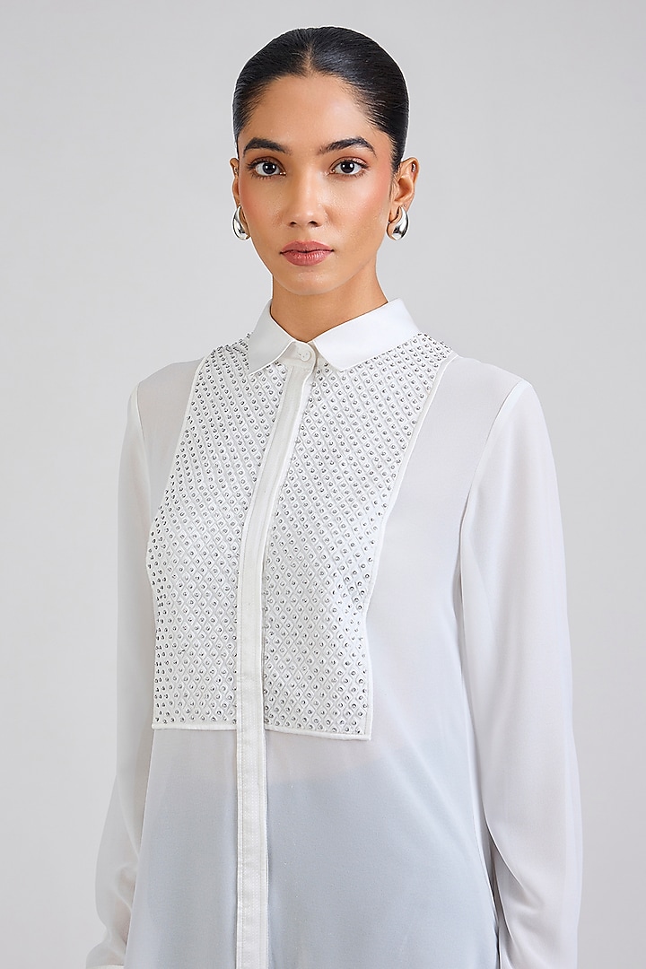 Ivory Georgette Embellished Shirt by Rohit Gandhi & Rahul Khanna at Pernia's Pop Up Shop