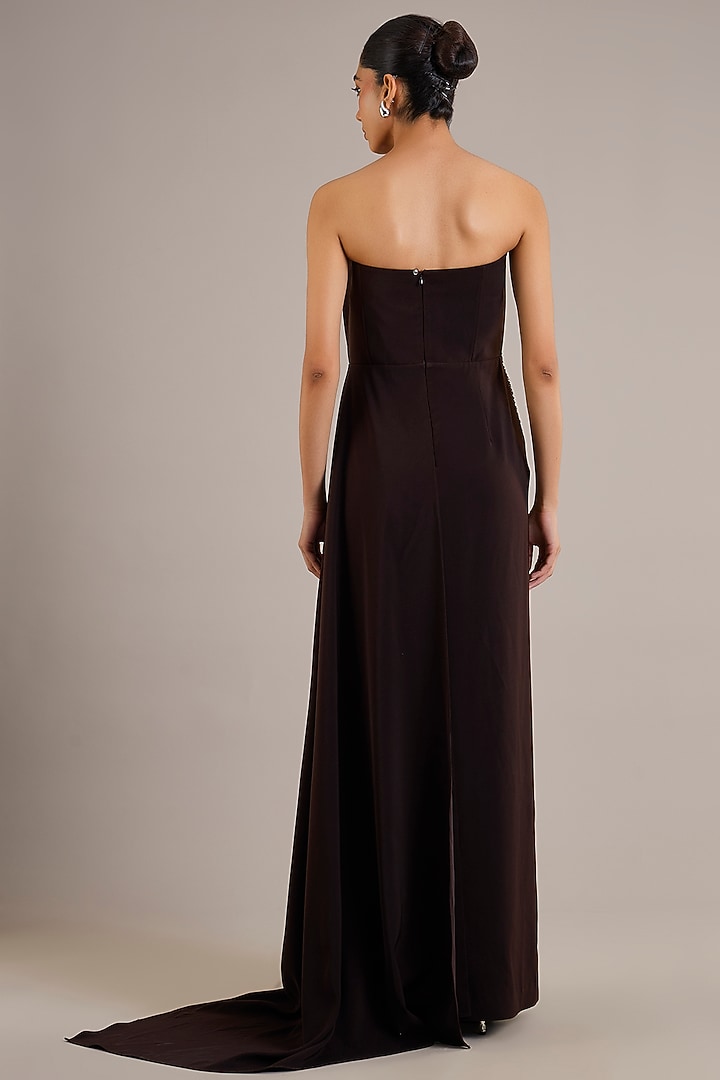 Cocoa Crepe Crystal Embellished One-Shoulder Party Wear Dress by Rohit Gandhi & Rahul Khanna at Pernia's Pop Up Shop