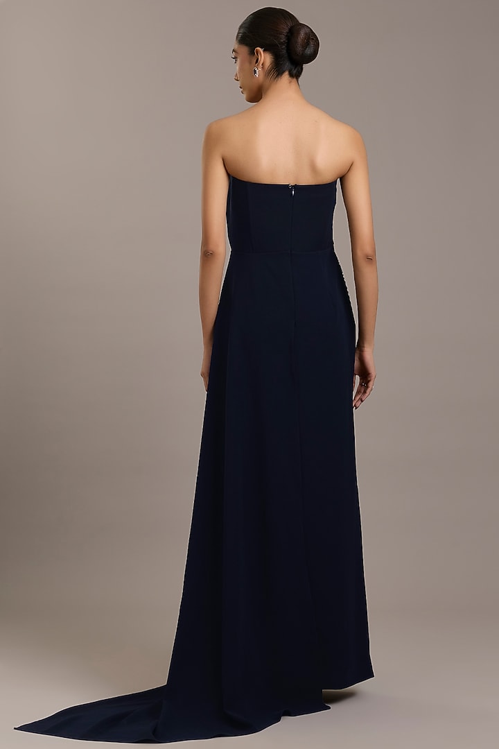 Navy Crepe Crystal Embellished Engagement Gown by Rohit Gandhi & Rahul Khanna at Pernia's Pop Up Shop