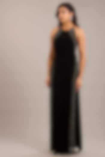 Black Georgette Embellished Maxi Party Wear Dress by Rohit Gandhi & Rahul Khanna at Pernia's Pop Up Shop