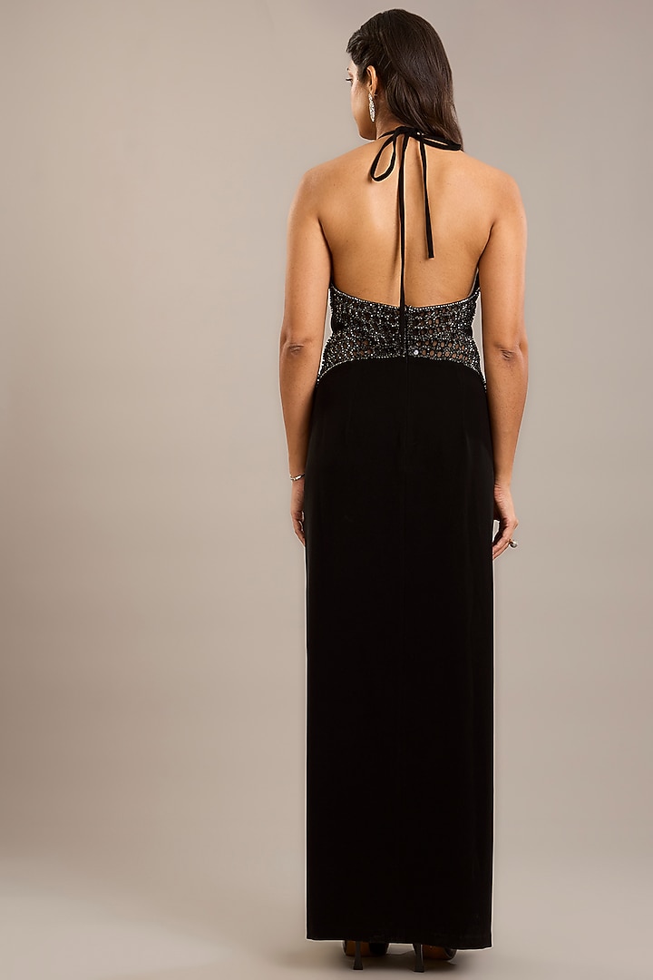 Black Georgette Embellished Maxi Party Wear Dress by Rohit Gandhi & Rahul Khanna at Pernia's Pop Up Shop