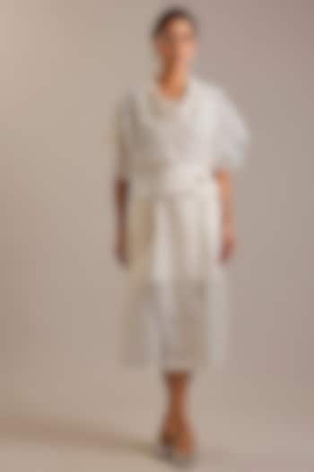 Ivory Sheer Organza Floral Embroidered Cocktail Dress by Rohit Gandhi & Rahul Khanna at Pernia's Pop Up Shop