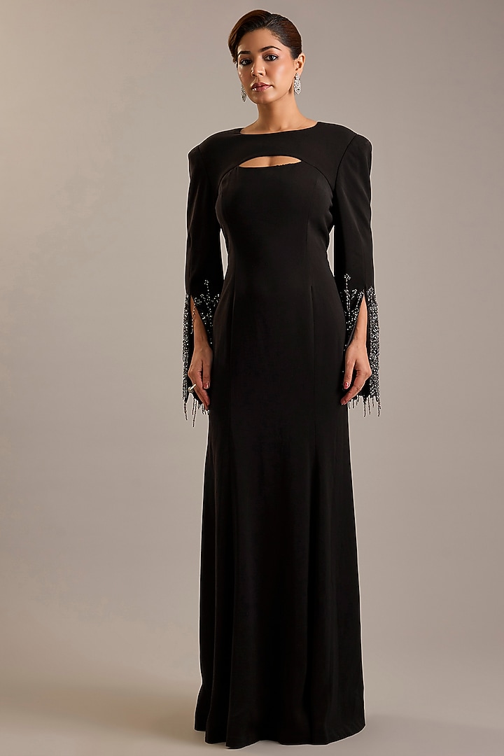Cocoa Crepe Embellished Party Wear Dress by Rohit Gandhi & Rahul Khanna at Pernia's Pop Up Shop
