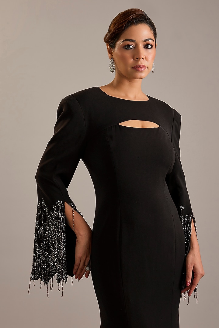 Cocoa Crepe Embellished Party Wear Dress by Rohit Gandhi & Rahul Khanna at Pernia's Pop Up Shop