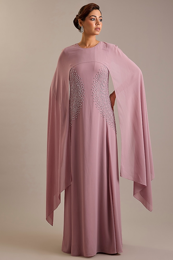 Swiss Rose Crepe Party Wear Dress by Rohit Gandhi & Rahul Khanna at Pernia's Pop Up Shop