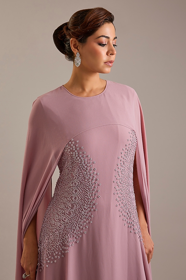 Swiss Rose Crepe Party Wear Dress by Rohit Gandhi & Rahul Khanna at Pernia's Pop Up Shop