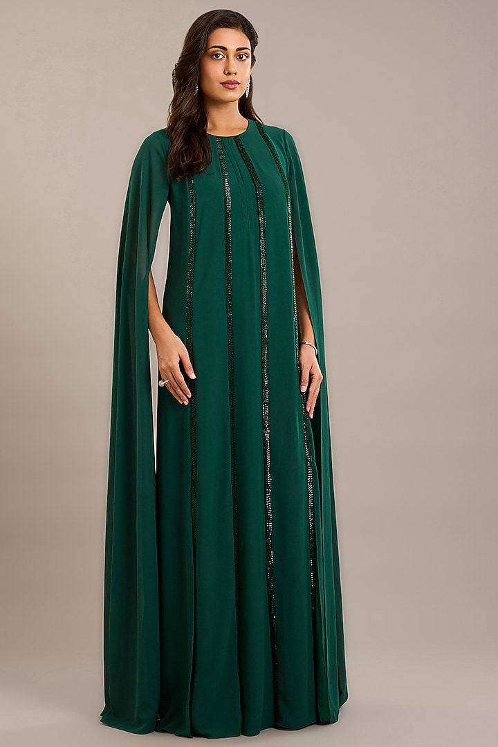 Emerald Georgette Embellished Kaftan by Rohit Gandhi & Rahul Khanna at Pernia's Pop Up Shop