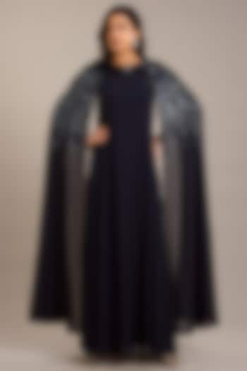 Navy Blue Georgette Embellished Kaftan by Rohit Gandhi & Rahul Khanna at Pernia's Pop Up Shop