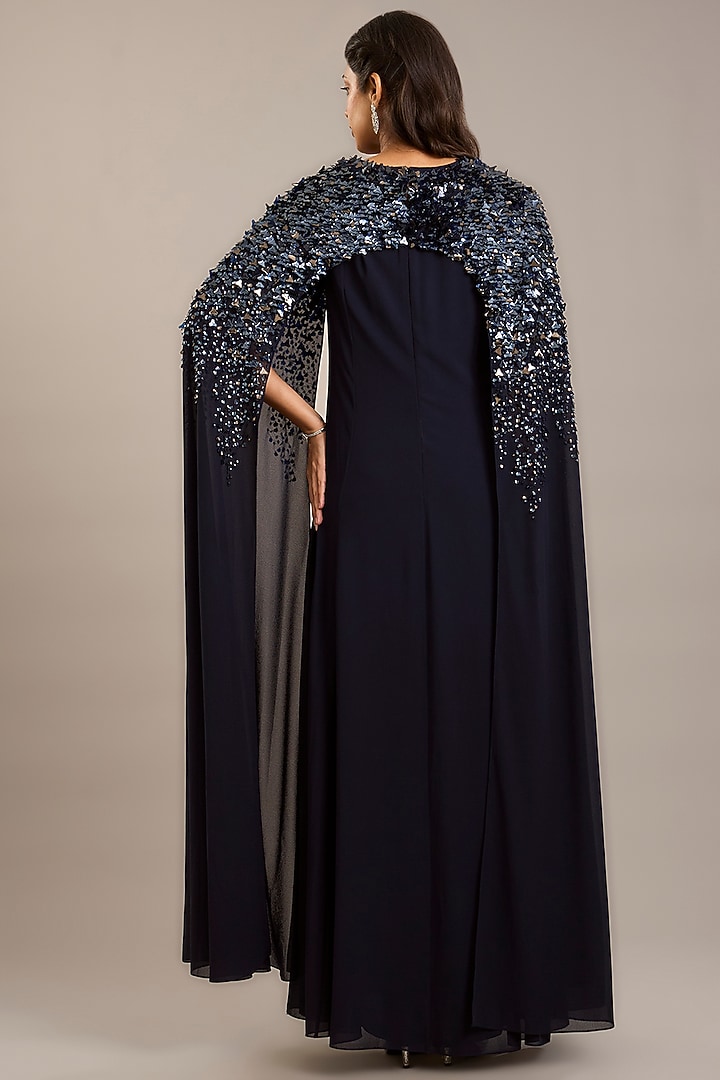 Navy Blue Georgette Embellished Kaftan by Rohit Gandhi & Rahul Khanna at Pernia's Pop Up Shop