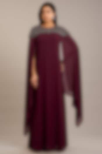 Maroon Georgette Embellished Kaftan by Rohit Gandhi & Rahul Khanna at Pernia's Pop Up Shop