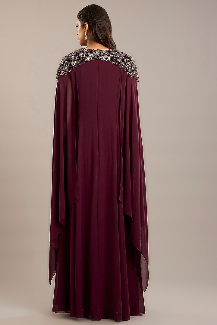 Maroon Georgette Embellished Kaftan by Rohit Gandhi & Rahul Khanna at Pernia's Pop Up Shop