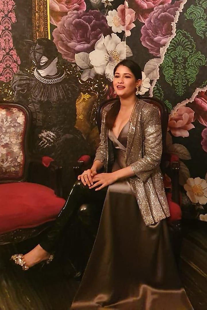 Silver Sequins Embroidered Jacket by Rohit Gandhi & Rahul Khanna at Pernia's Pop Up Shop