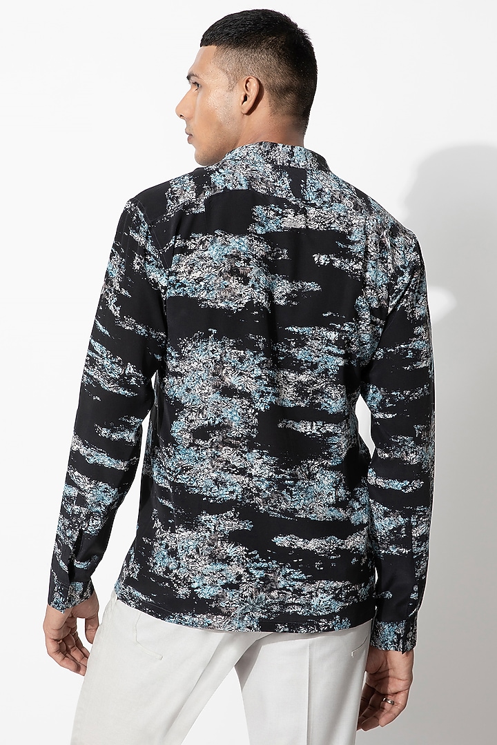 Black & Turquoise Silk Crepe Printed Wedding Shirt by Rohit Gandhi & Rahul Khanna Men at Pernia's Pop Up Shop