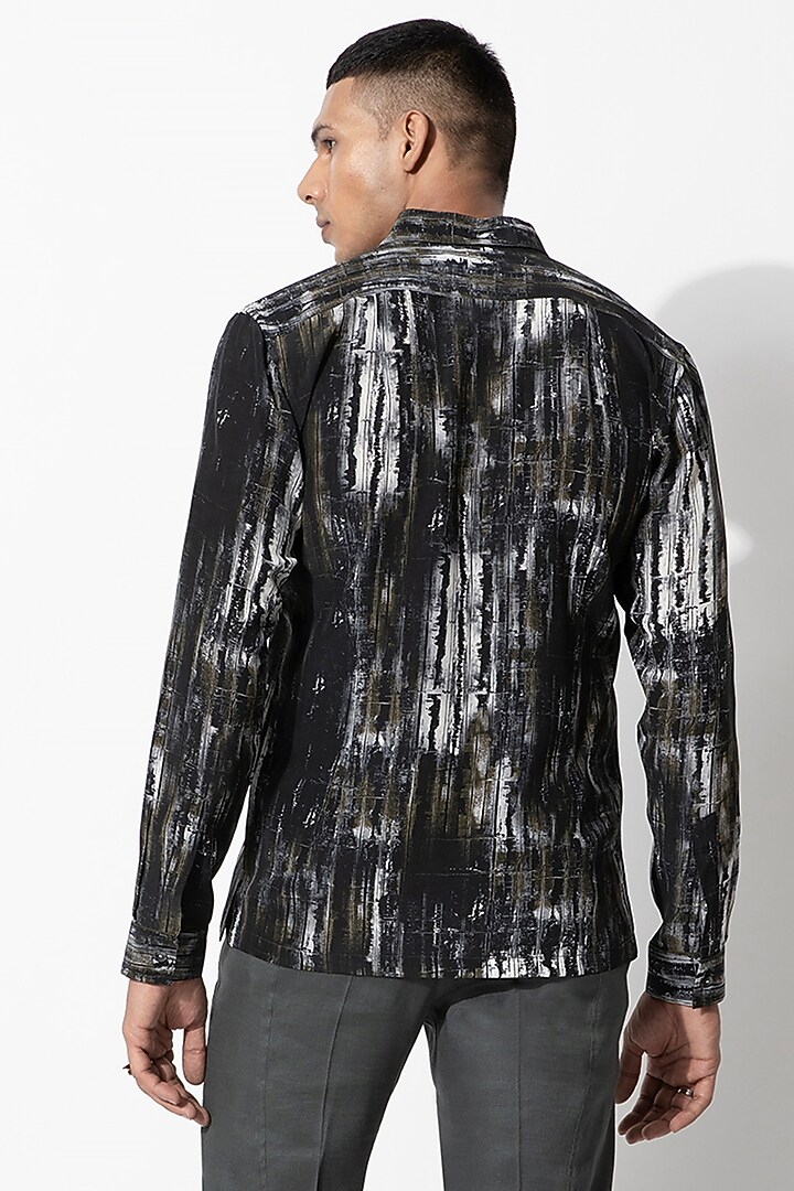 Black Crepe Printed Party Wear Shirt by Rohit Gandhi & Rahul Khanna Men at Pernia's Pop Up Shop