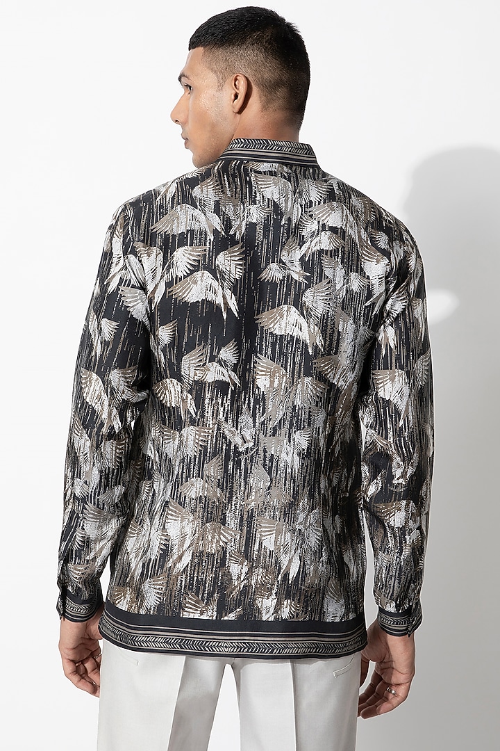 Black & Olive Green Silk Printed Wedding Shirt by Rohit Gandhi & Rahul Khanna Men at Pernia's Pop Up Shop