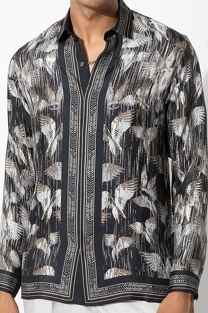 Black & Olive Green Silk Printed Wedding Shirt by Rohit Gandhi & Rahul Khanna Men at Pernia's Pop Up Shop