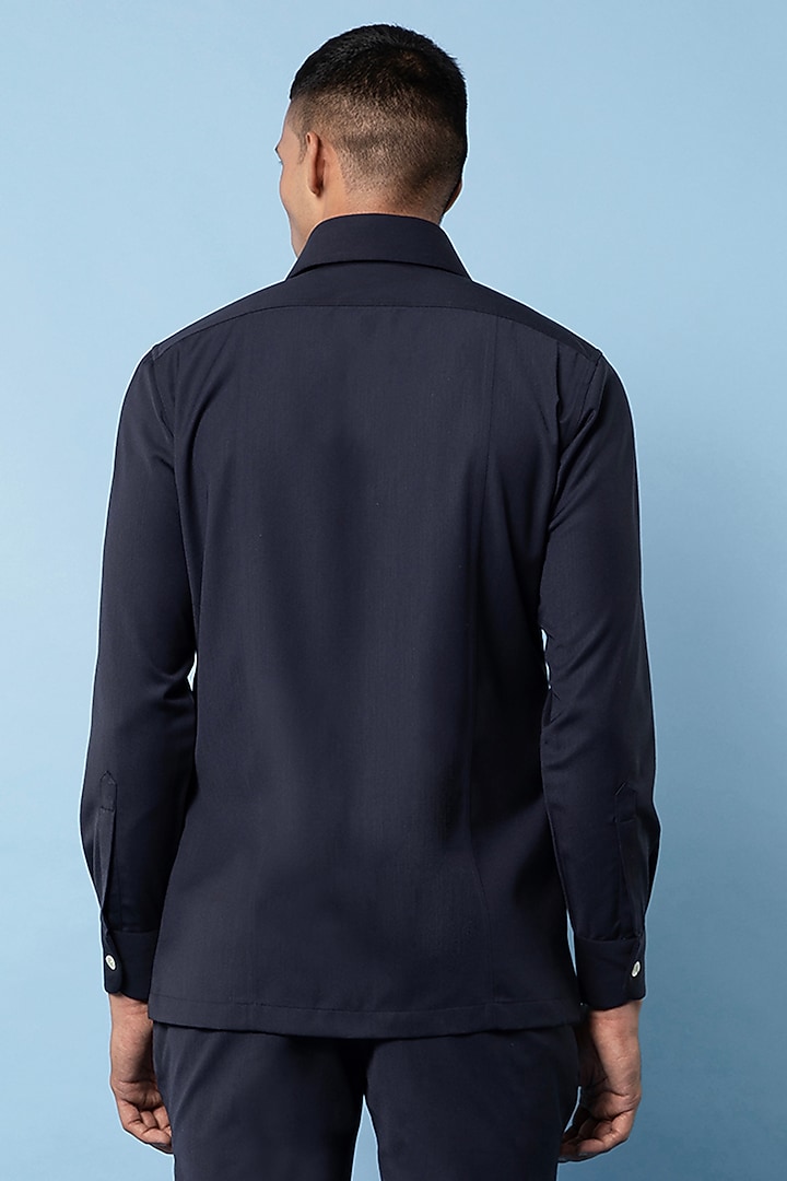 Navy Blue Cotton Wedding Shirt by Rohit Gandhi & Rahul Khanna Men at Pernia's Pop Up Shop