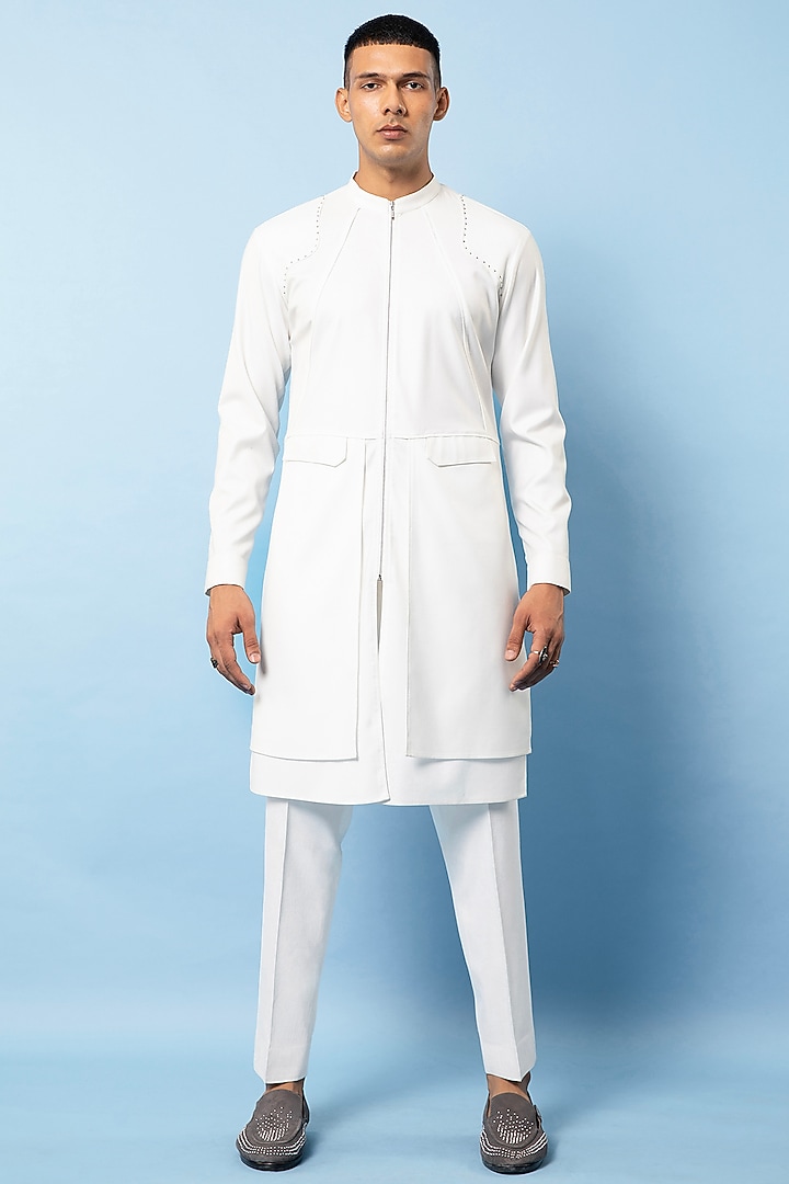 Off-White Cotton Layered Kurta by Rohit Gandhi & Rahul Khanna Men at Pernia's Pop Up Shop