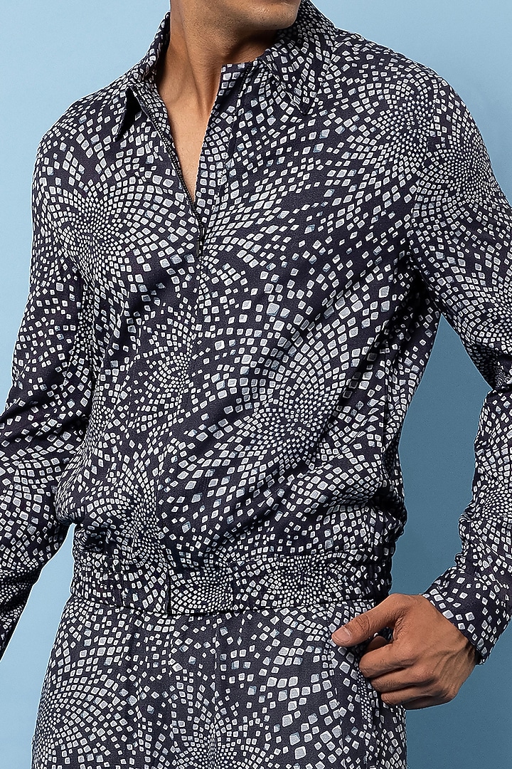 Navy Blue & White Twill Printed Pant Set by Rohit Gandhi & Rahul Khanna Men at Pernia's Pop Up Shop