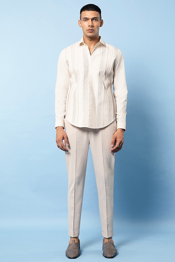 Off-White Cotton Handcrafted Wedding Shirt by Rohit Gandhi & Rahul Khanna Men at Pernia's Pop Up Shop