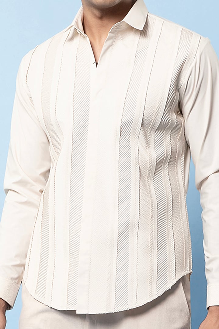 Off-White Cotton Handcrafted Wedding Shirt by Rohit Gandhi & Rahul Khanna Men at Pernia's Pop Up Shop