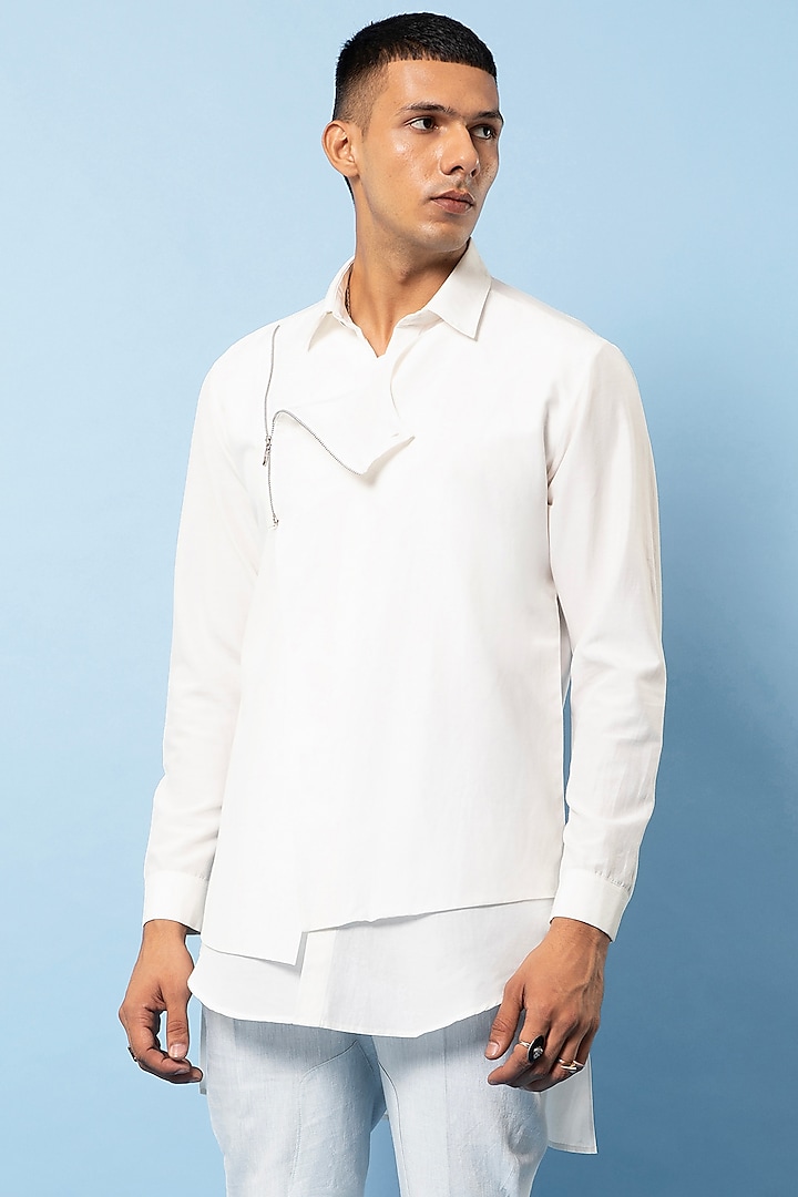 Off-White Cotton Overlap Shirt by Rohit Gandhi & Rahul Khanna