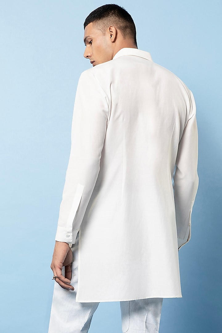 Off-White Cotton Overlap Wedding Shirt by Rohit Gandhi & Rahul Khanna Men at Pernia's Pop Up Shop
