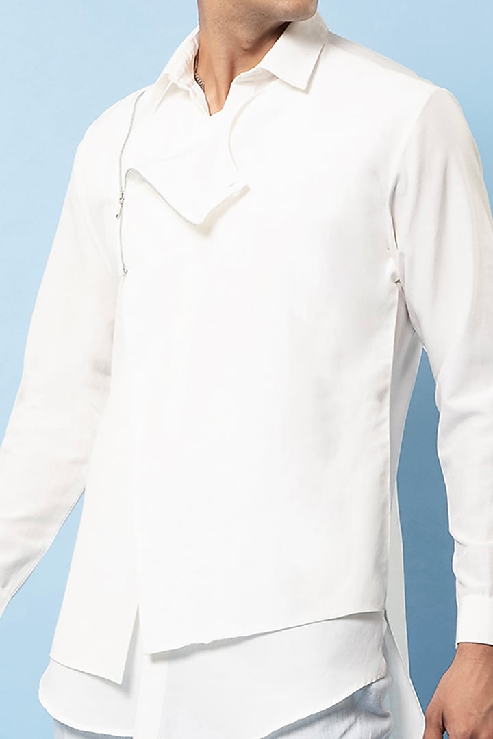 Off-White Cotton Overlap Wedding Shirt by Rohit Gandhi & Rahul Khanna Men at Pernia's Pop Up Shop