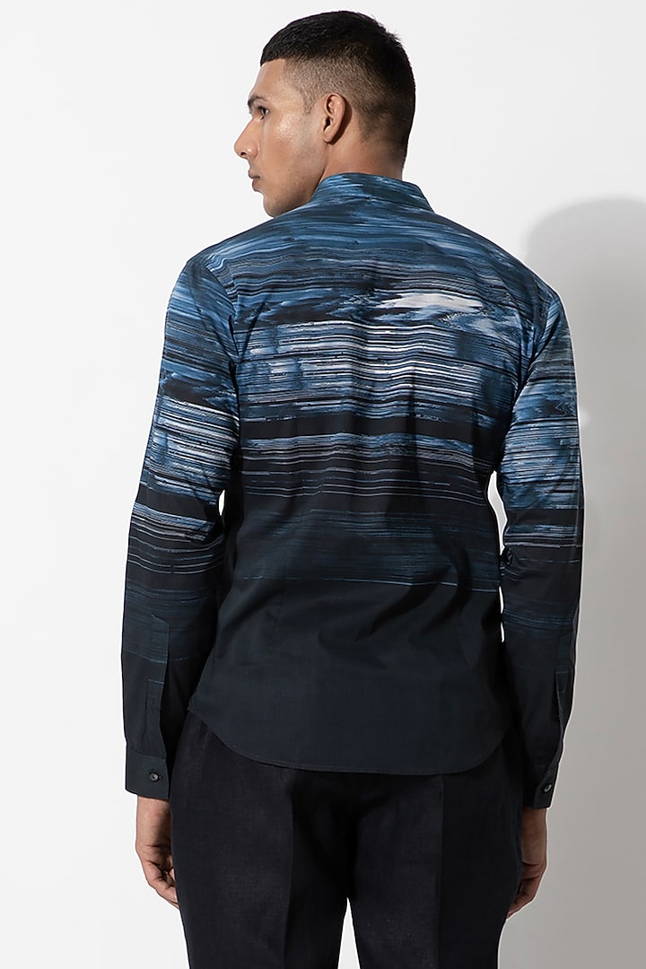 Navy Blue Cotton Digital Printed Party Wear Shirt by Rohit Gandhi & Rahul Khanna Men at Pernia's Pop Up Shop