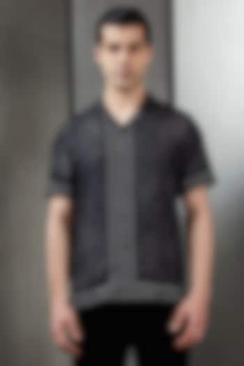 Black Silk Digital Printed Wedding Shirt by Rohit Gandhi & Rahul Khanna Men at Pernia's Pop Up Shop