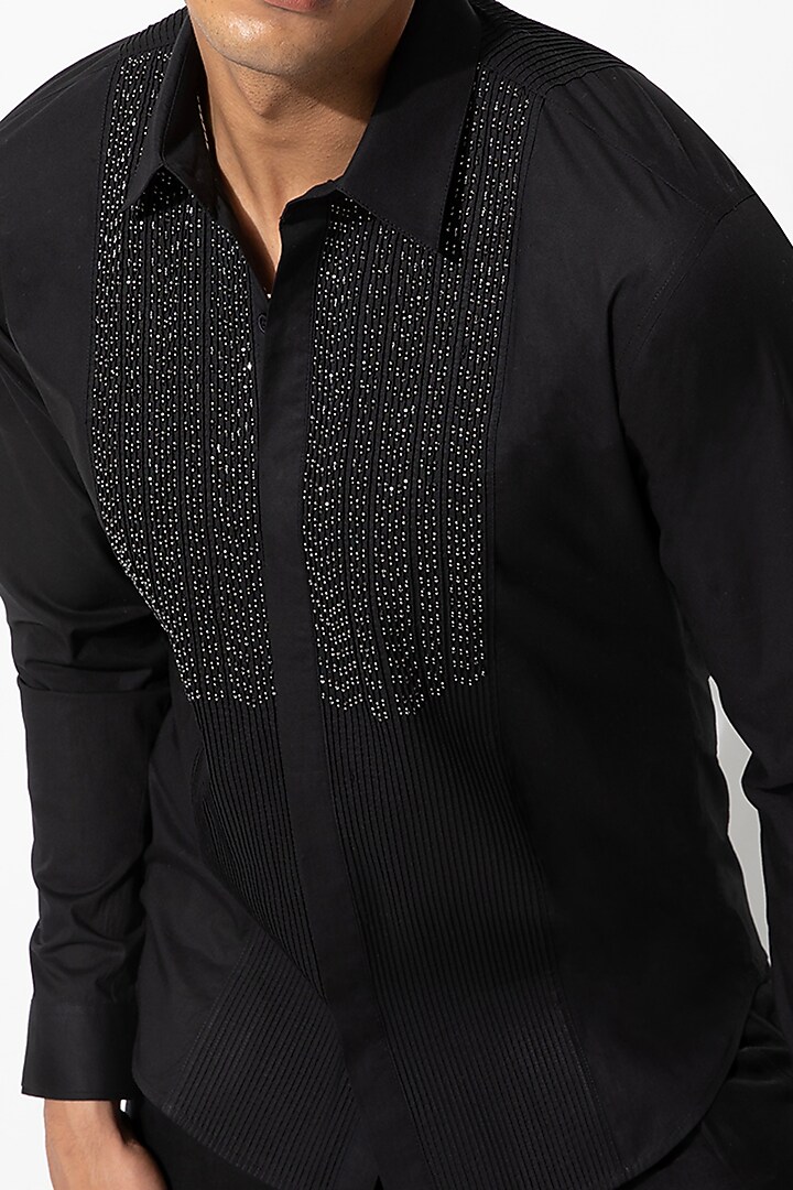 Black Cotton Embroidered Wedding Shirt by Rohit Gandhi & Rahul Khanna Men at Pernia's Pop Up Shop