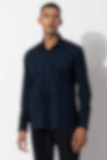 Navy Blue Cotton Embroidered Handcrafted Shirt by Rohit Gandhi & Rahul Khanna
