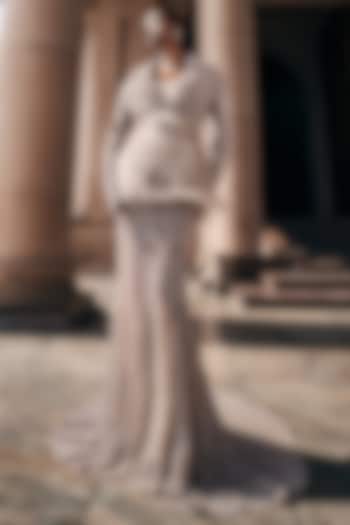 Mocha Mousse Tulle Embellished Skirt Set by Rohit Gandhi & Rahul Khanna at Pernia's Pop Up Shop