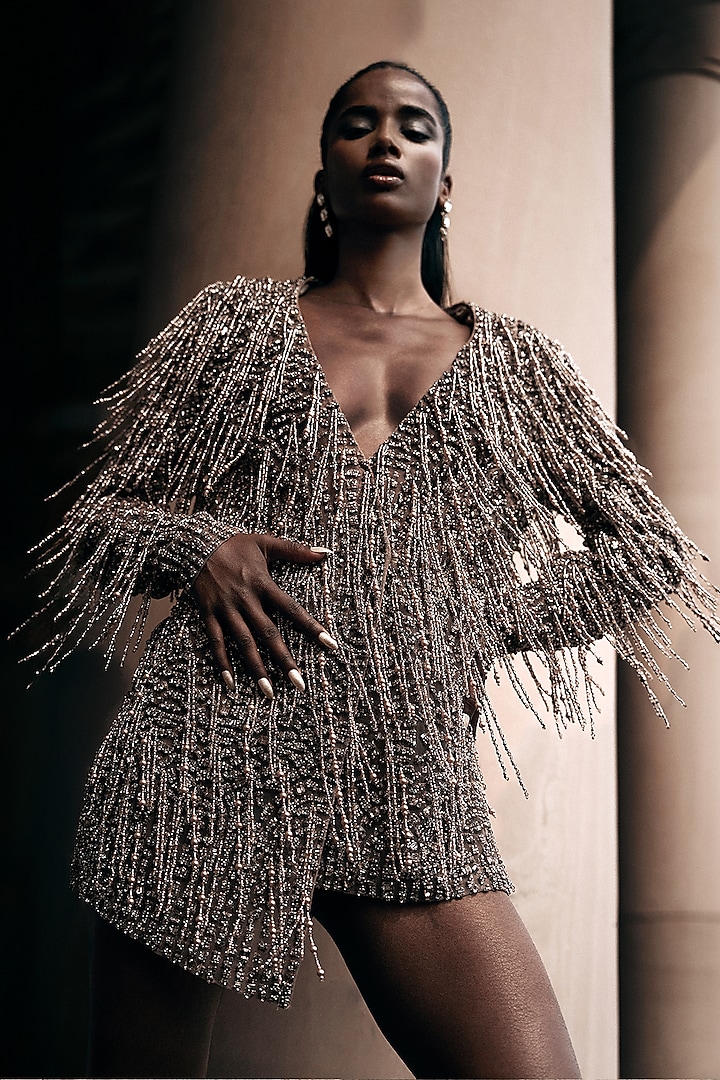 Vintage Rose Viscose Beadwork Party Wear Dress by Rohit Gandhi & Rahul Khanna at Pernia's Pop Up Shop