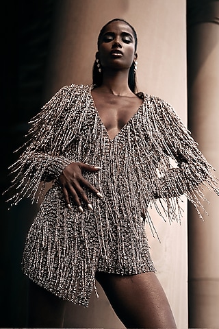 Vintage Rose Viscose Beadwork Dress by Rohit Gandhi & Rahul Khanna
