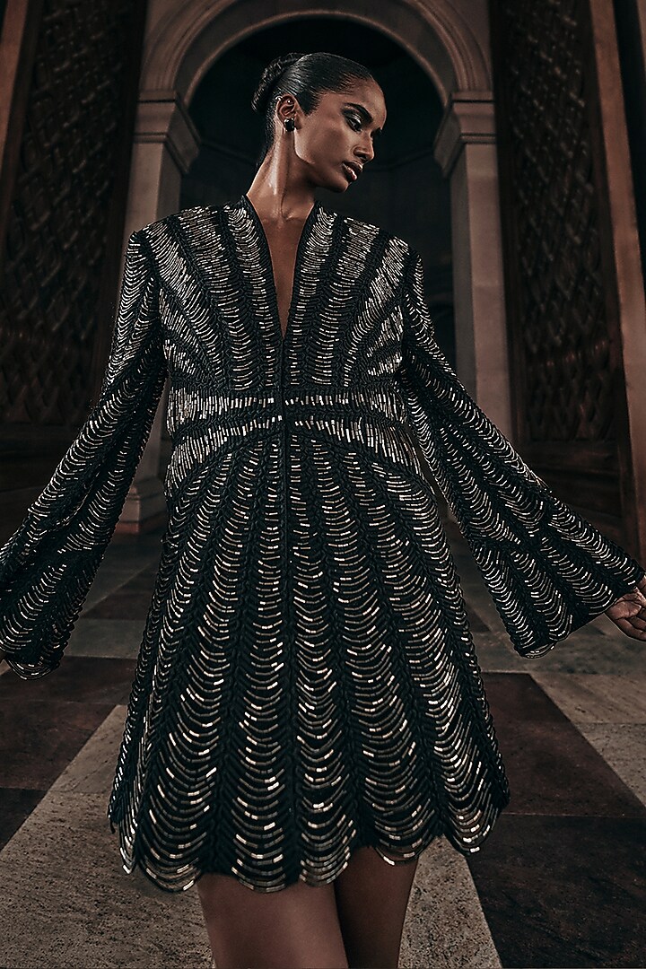 Black Tulle Hand Embellished Jacket by Rohit Gandhi & Rahul Khanna at Pernia's Pop Up Shop