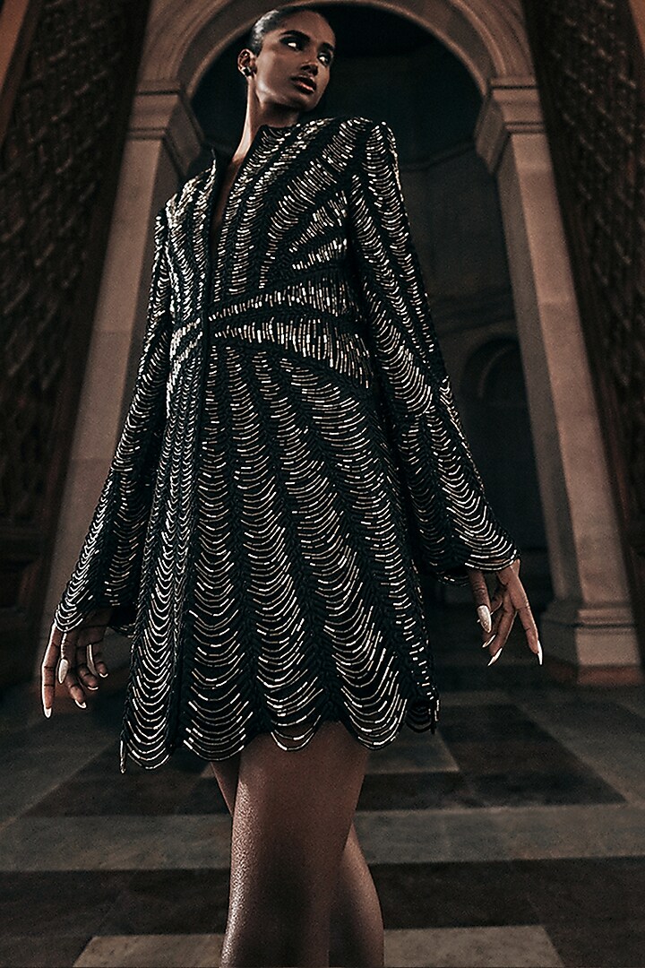 Black Tulle Hand Embellished Jacket by Rohit Gandhi & Rahul Khanna at Pernia's Pop Up Shop