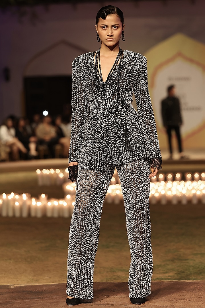 Black Tulle Hand Embellished Co-Ord Set by Rohit Gandhi & Rahul Khanna at Pernia's Pop Up Shop