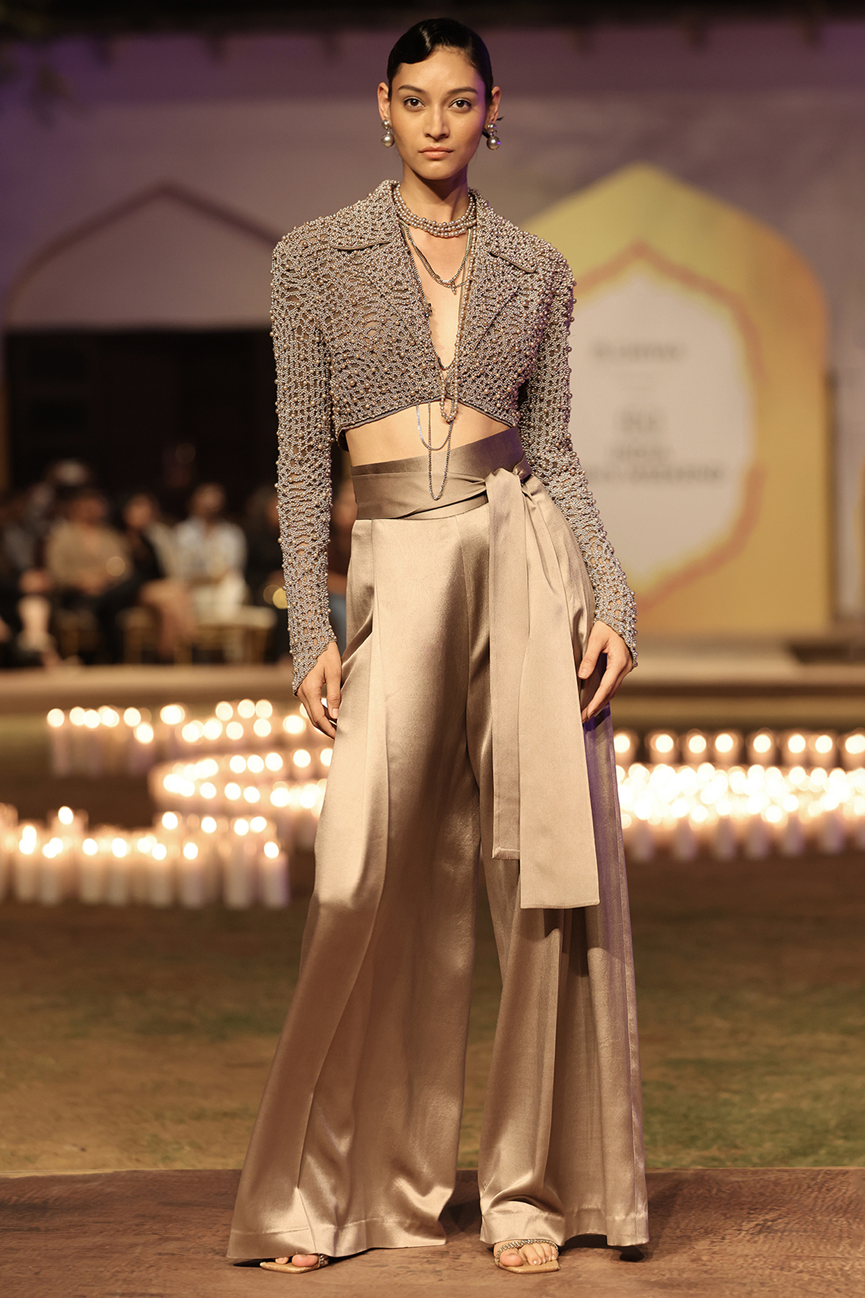Mocha Mousse Viscose Hand Embellished Cropped Jacket Set by Rohit Gandhi & Rahul Khanna at Pernia's Pop Up Shop