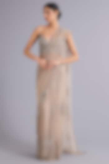 Nude Tulle Sequins Embellished Bridal Gown Saree Set by Rohit Gandhi & Rahul Khanna at Pernia's Pop Up Shop