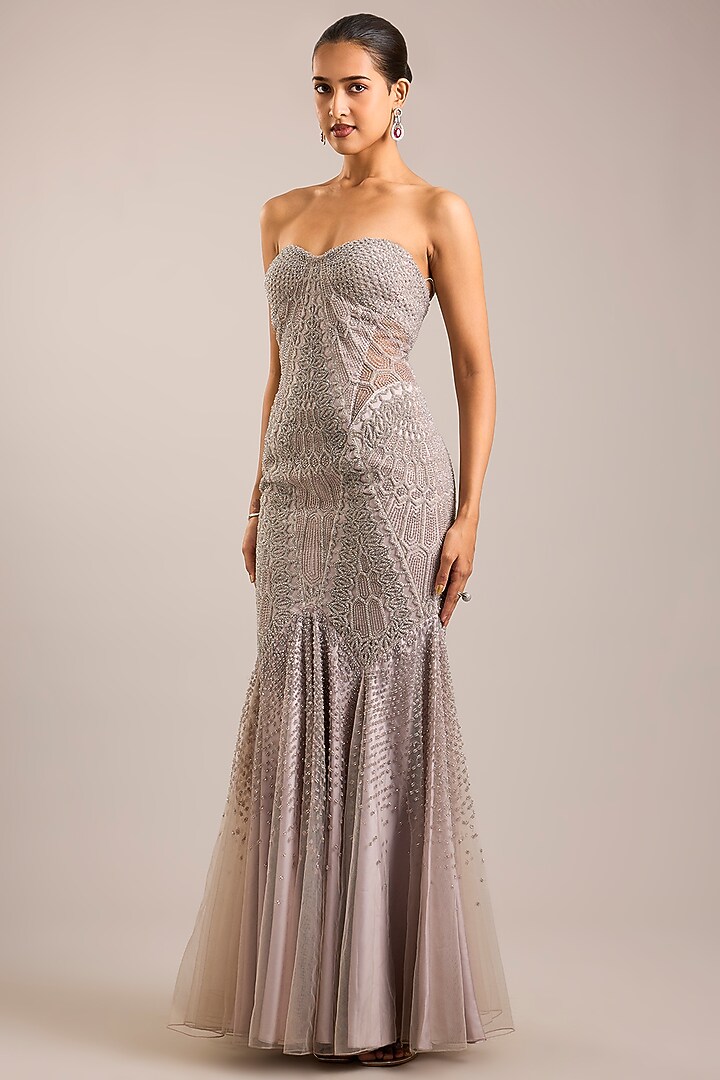 Sandstone Tulle Sequins Embroidered Mermaid Bridal Gown by Rohit Gandhi & Rahul Khanna at Pernia's Pop Up Shop