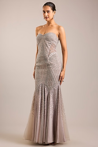 Sandstone Tulle Sequins Embroidered Mermaid Gown by Rohit Gandhi & Rahul Khanna