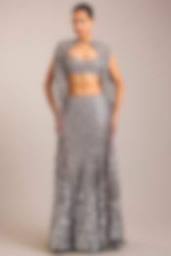 Steel Rose Tulle Embellished Bridal Lehenga Set by Rohit Gandhi & Rahul Khanna at Pernia's Pop Up Shop