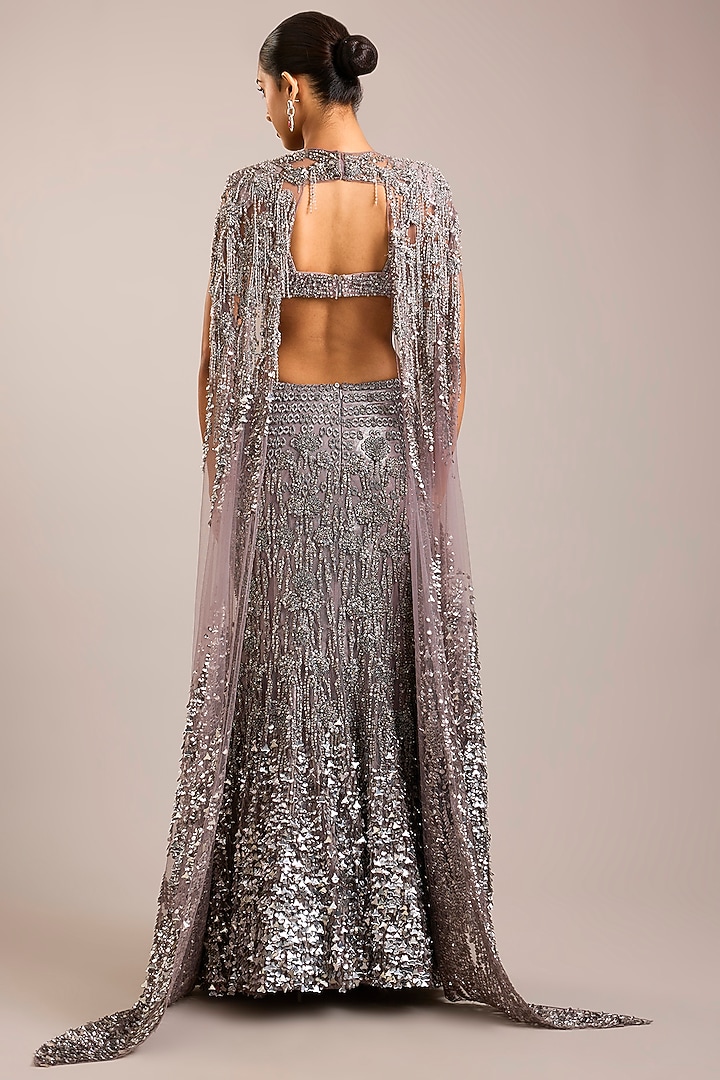 Steel Rose Tulle Embellished Bridal Lehenga Set by Rohit Gandhi & Rahul Khanna at Pernia's Pop Up Shop