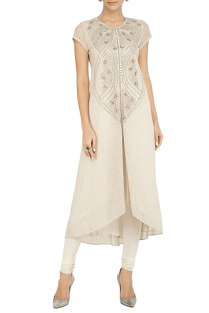 Off White Embroidered Kurta With Pants by Rohit Gandhi & Rahul Khanna