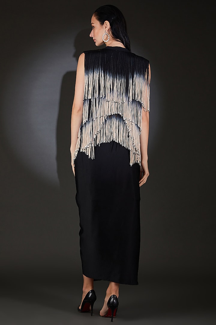 Sapphire Beige Crepe Ombre Tassel Jacket by Rohit Gandhi & Rahul Khanna at Pernia's Pop Up Shop