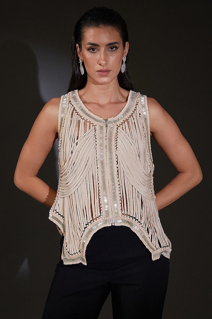 Blush Pink Viscose Dupion Metallic Embellished Jacket by Rohit Gandhi & Rahul Khanna at Pernia's Pop Up Shop