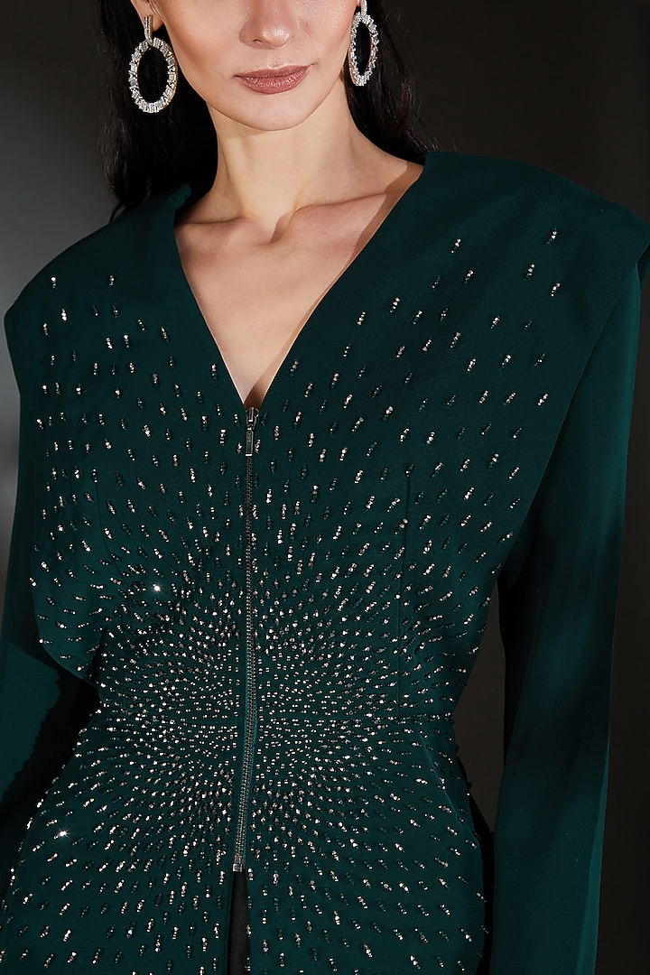 Blue Crepe Hand Embellished Jacket by Rohit Gandhi & Rahul Khanna at Pernia's Pop Up Shop